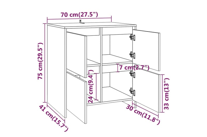 skænk 70x41x75 cm spånplade brun egetræsfarve - Brun - Skænke & sideboards