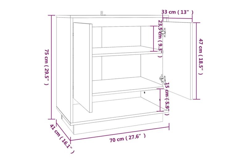 skænk 70x41x75 cm spånplade brun egetræsfarve - Brun - Opbevaring - Opbevaringsmøbler - Skænke & sideboards