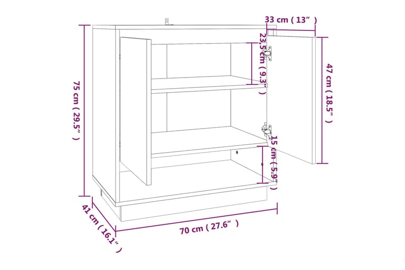 skænk 70x41x75 cm spånplade brun egetræsfarve - Brun - Skænke & sideboards