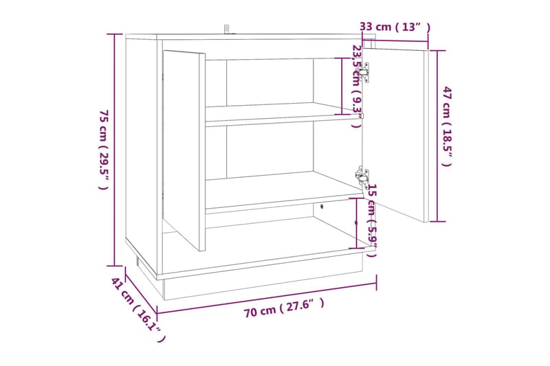 skænk 70x41x75 cm spånplade røget egetræsfarve - Brun - Skænke & sideboards