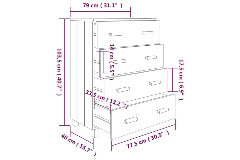 skænk 79x40x103,5 cm massivt fyrretræ lysegrå - Grå - Opbevaring - Opbevaringsmøbler - Skænke & sideboards