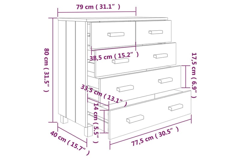 skænk 79x40x80 cm massivt fyrretræ lysegrå - Grå - Opbevaring - Opbevaringsmøbler - Skænke & sideboards
