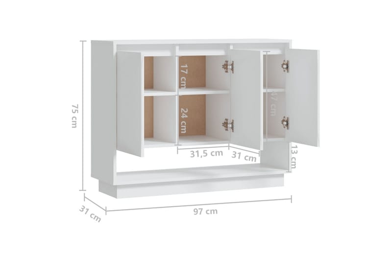 skænk 97x31x75 cm spånplade hvid - Hvid - Opbevaring - Opbevaringsmøbler - Skænke & sideboards