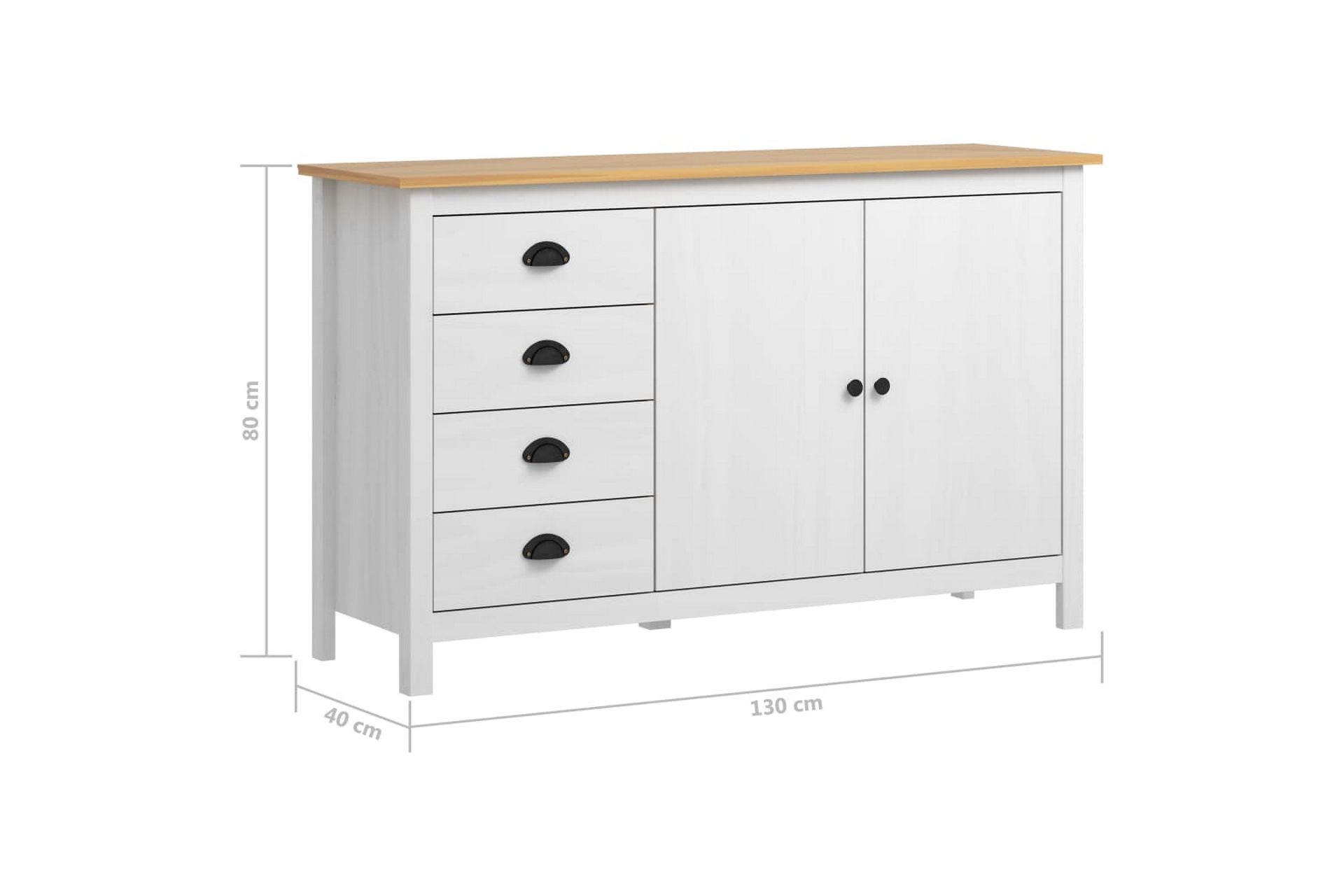 Skænk Hill Range 130x40x80 cm Massivt Fyrretræ Hvid - Opbevaring - Opbevaringsmøbler - Skænke & sideboards