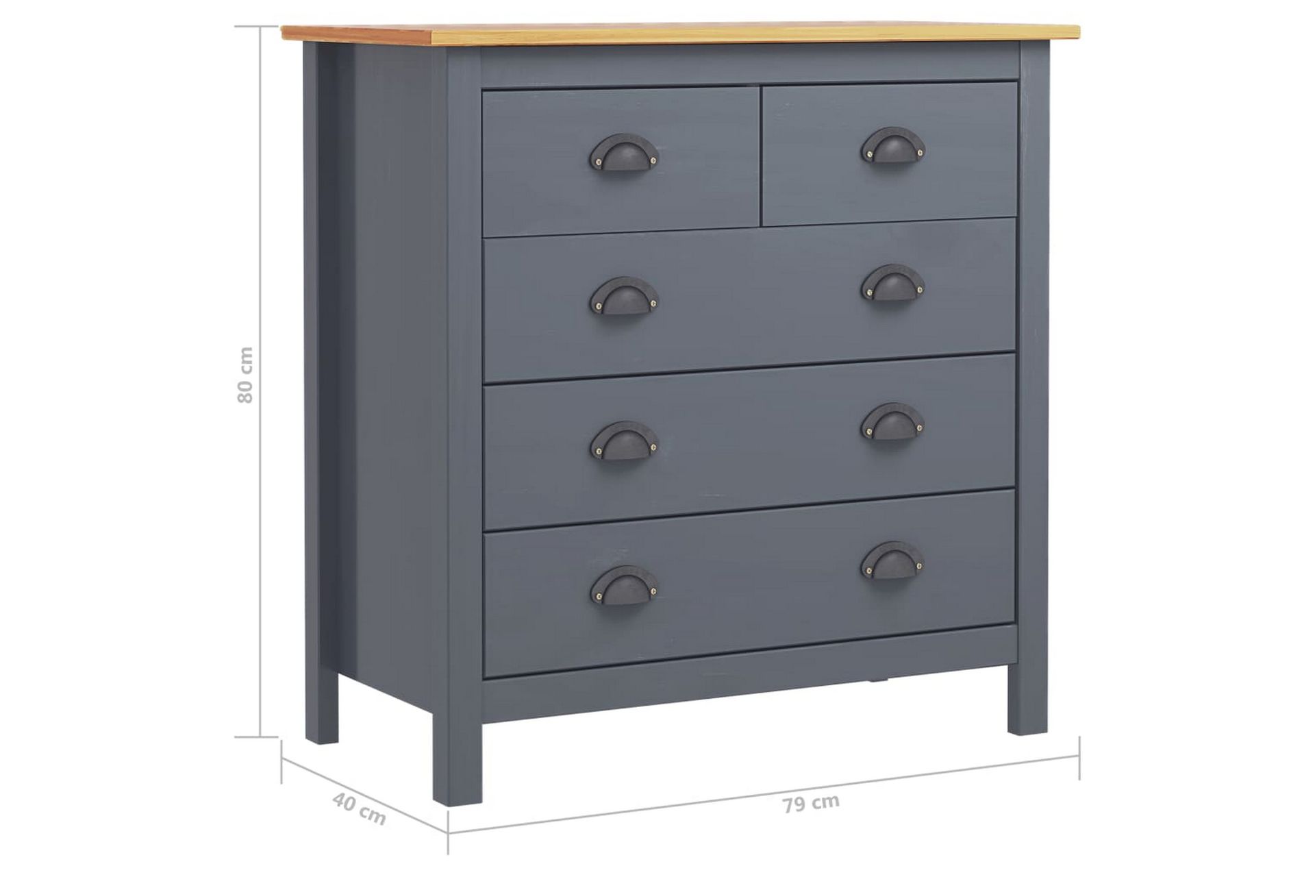Skænk Hill Range 79x40x80 cm Massivt Fyrretræ Grå - Opbevaring - Opbevaringsmøbler - Skænke & sideboards