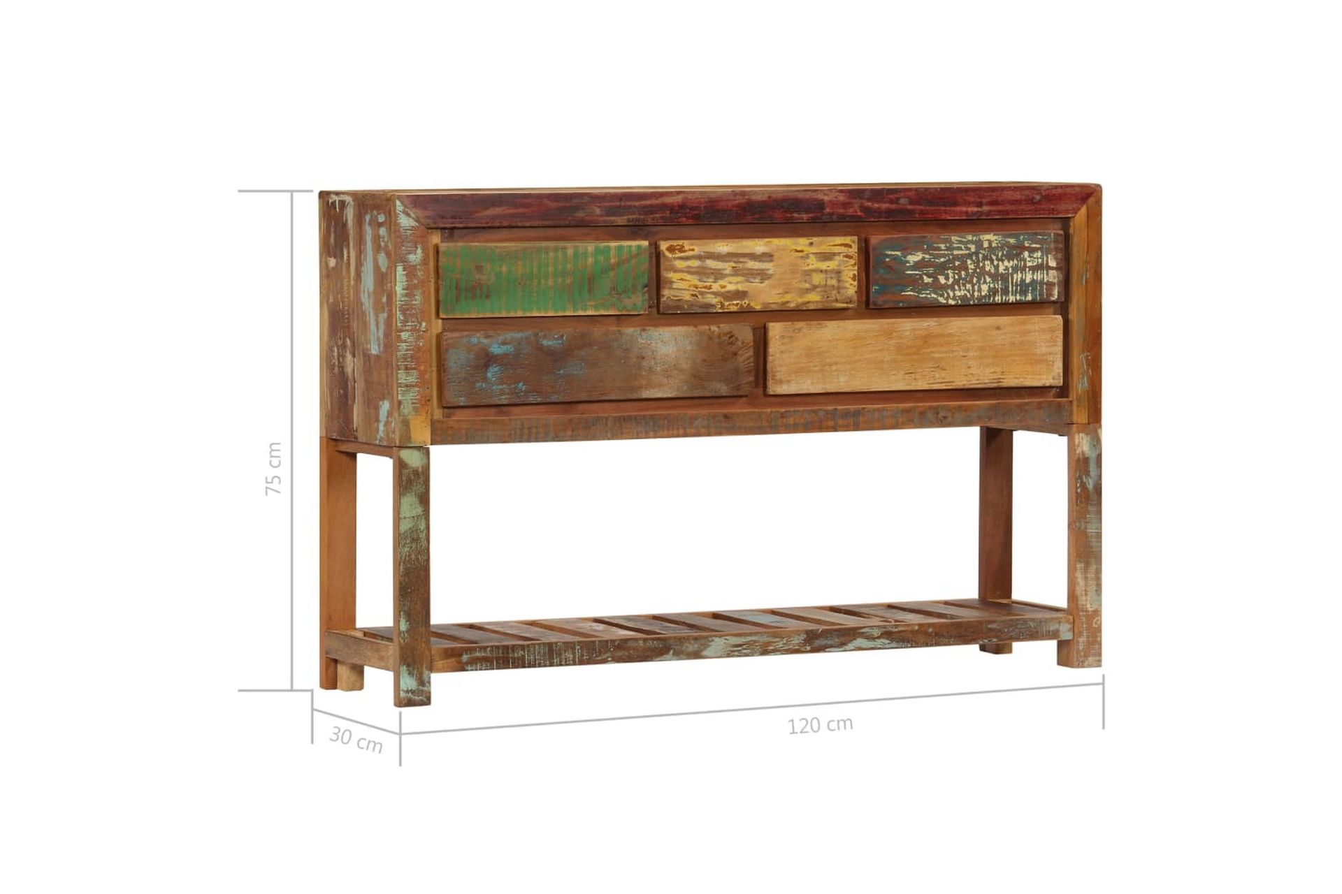 Skænk Massivt Genanvendt Træ 120 X 30 X 75 Cm - Flerfarvet - Opbevaring - Opbevaringsmøbler - Skænke & sideboards