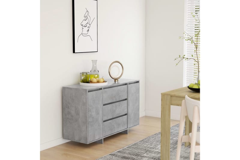 skænk med 3 skuffer 120x41x75 cm spånplade betongrå - Grå - Opbevaring - Opbevaringsmøbler - Skænke & sideboards
