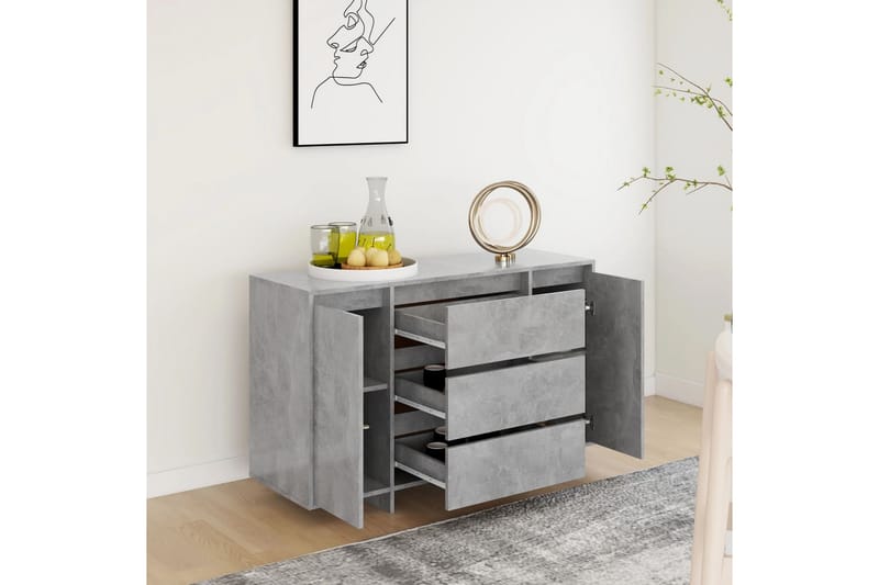 skænk med 3 skuffer 120x41x75 cm spånplade betongrå - Grå - Opbevaring - Opbevaringsmøbler - Skænke & sideboards