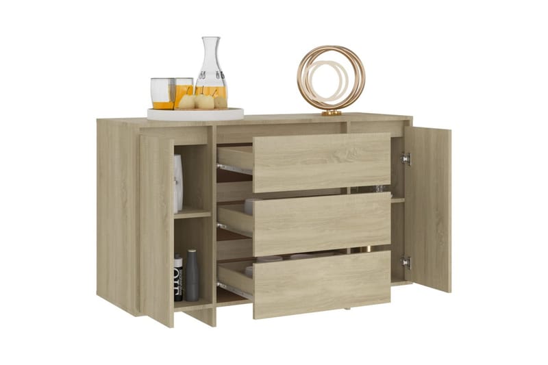 skænk med 3 skuffer 120x41x75 cm spånplade sonoma-eg - Brun - Opbevaring - Opbevaringsmøbler - Skænke & sideboards