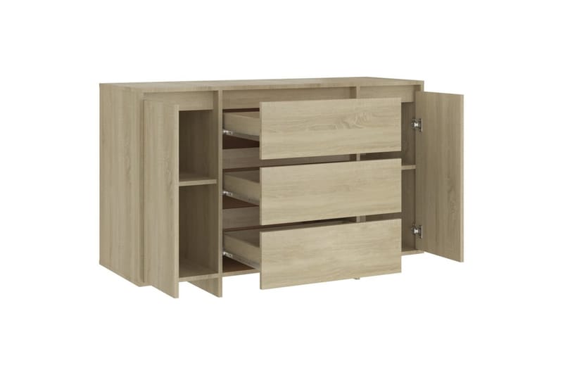 skænk med 3 skuffer 120x41x75 cm spånplade sonoma-eg - Brun - Skænke & sideboards