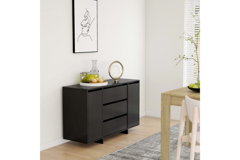 skænk med 3 skuffer 120x41x75 cm spånplade sort - Sort - Skænke & sideboards