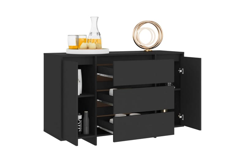 skænk med 3 skuffer 120x41x75 cm spånplade sort - Sort - Opbevaring - Opbevaringsmøbler - Skænke & sideboards