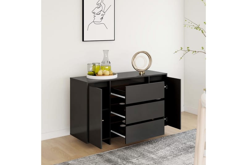 skænk med 3 skuffer 120x41x75 cm spånplade sort - Sort - Skænke & sideboards