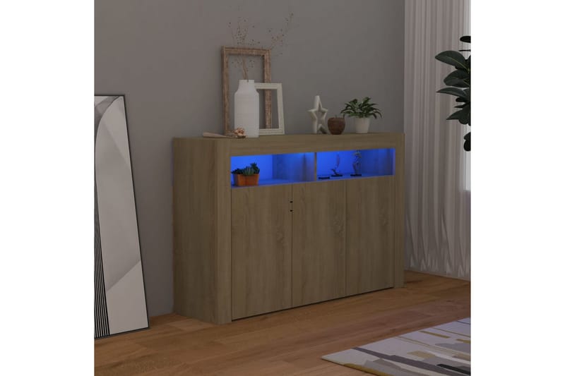 skænk med LED-lys 115,5x30x75 cm sonoma-eg - Brun - Skænke & sideboards
