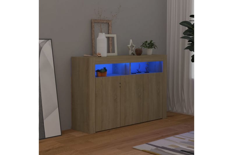 skænk med LED-lys 115,5x30x75 cm sonoma-eg - Brun - Opbevaring - Opbevaringsmøbler - Skænke & sideboards