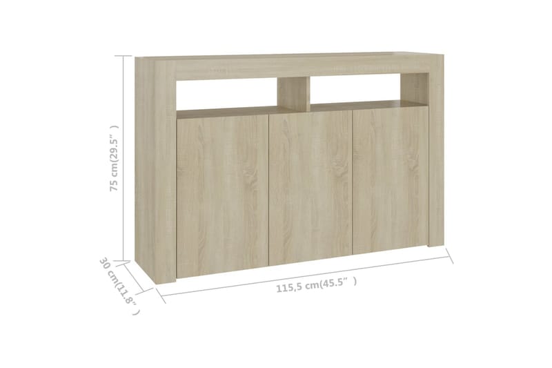 skænk med LED-lys 115,5x30x75 cm sonoma-eg - Brun - Skænke & sideboards