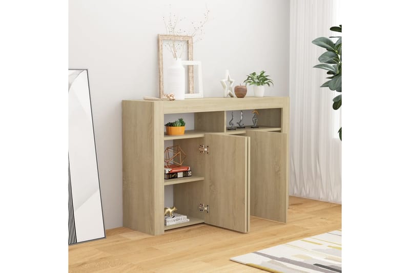 skænk med LED-lys 115,5x30x75 cm sonoma-eg - Brun - Skænke & sideboards