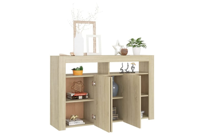 skænk med LED-lys 115,5x30x75 cm sonoma-eg - Brun - Skænke & sideboards