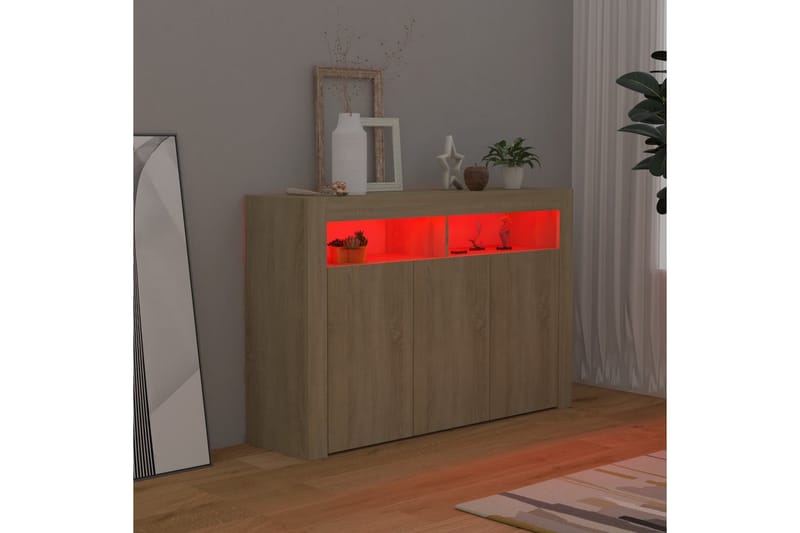 skænk med LED-lys 115,5x30x75 cm sonoma-eg - Brun - Skænke & sideboards