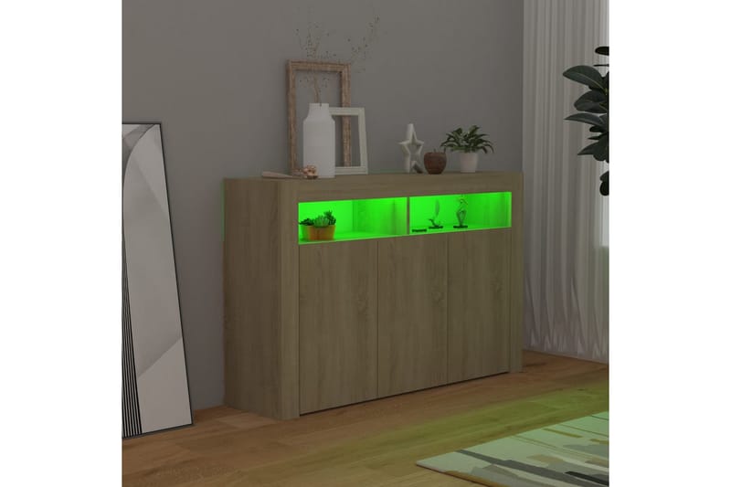 skænk med LED-lys 115,5x30x75 cm sonoma-eg - Brun - Skænke & sideboards