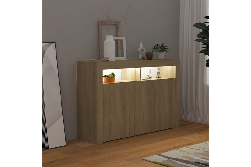 skænk med LED-lys 115,5x30x75 cm sonoma-eg - Brun - Skænke & sideboards