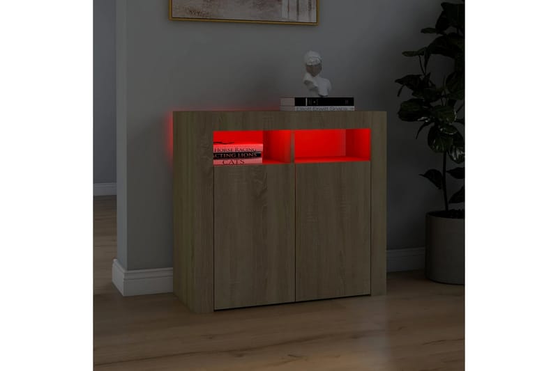 skænk med LED-lys 80x35x75 cm sonoma-eg - Brun - Skænke & sideboards