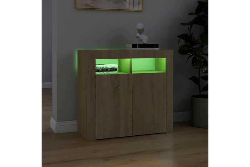 skænk med LED-lys 80x35x75 cm sonoma-eg - Brun - Skænke & sideboards