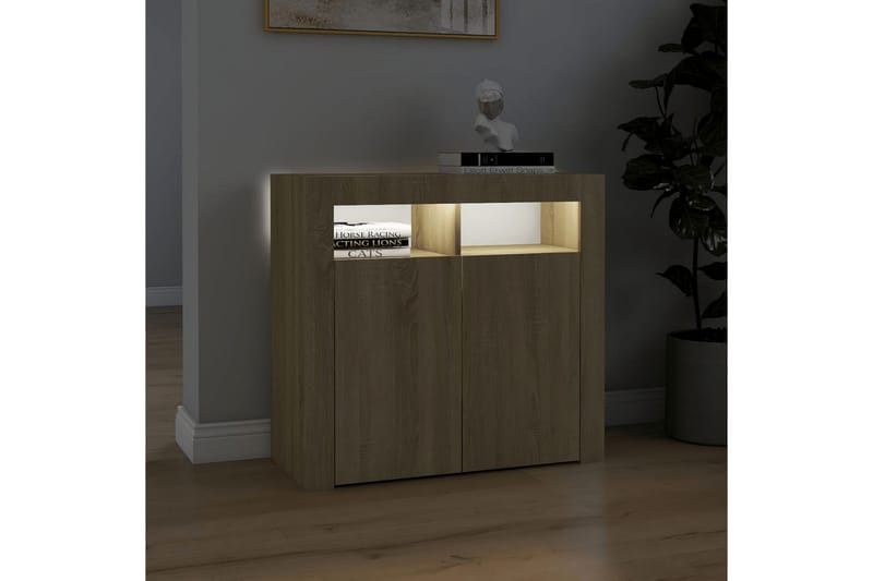 skænk med LED-lys 80x35x75 cm sonoma-eg - Brun - Skænke & sideboards