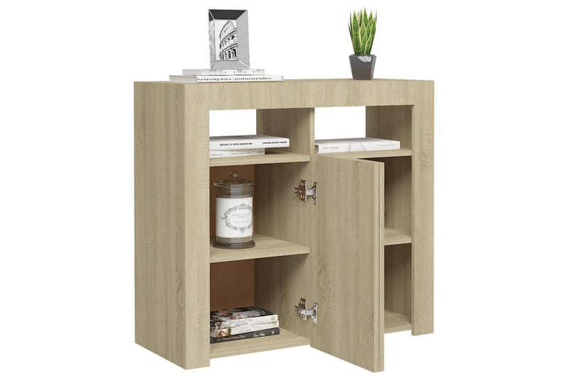 skænk med LED-lys 80x35x75 cm sonoma-eg - Brun - Opbevaring - Opbevaringsmøbler - Skænke & sideboards