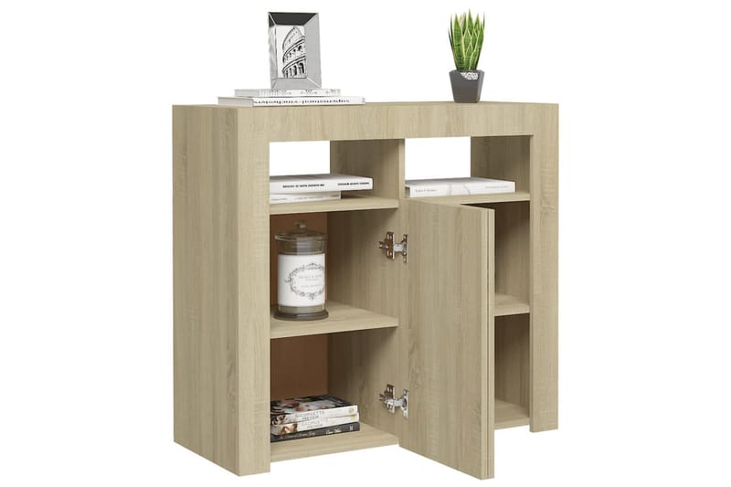 skænk med LED-lys 80x35x75 cm sonoma-eg - Brun - Skænke & sideboards