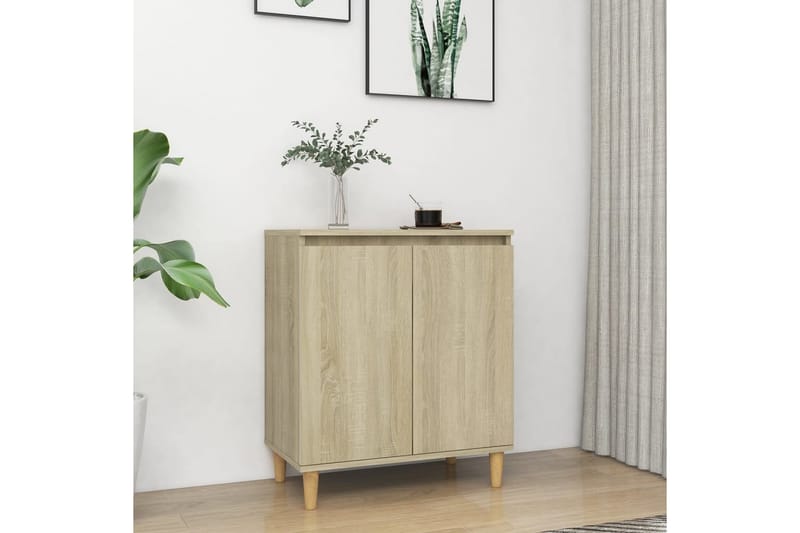 skænk med massive træben 60x35x70 cm spånplade sonoma-eg - Brun - Skænke & sideboards