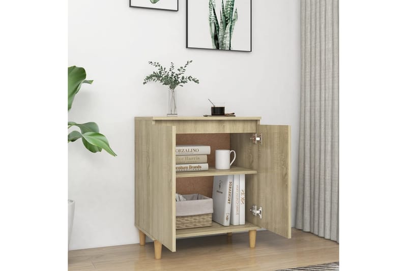 skænk med massive træben 60x35x70 cm spånplade sonoma-eg - Brun - Skænke & sideboards