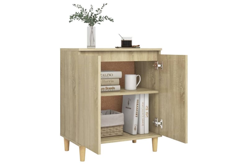 skænk med massive træben 60x35x70 cm spånplade sonoma-eg - Brun - Skænke & sideboards