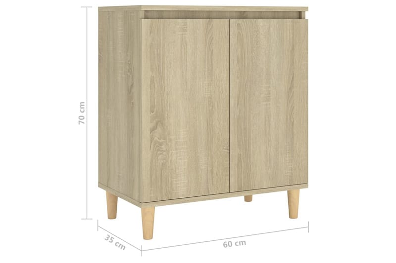 skænk med massive træben 60x35x70 cm spånplade sonoma-eg - Brun - Skænke & sideboards