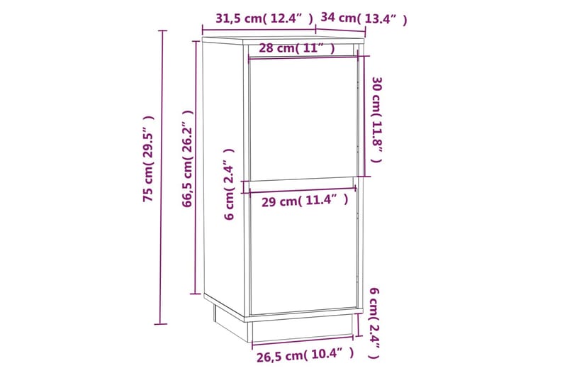 skænke 2 stk. 31,5x34x75 cm massivt fyrretræ - Brun - Opbevaring - Opbevaringsmøbler - Skænke & sideboards