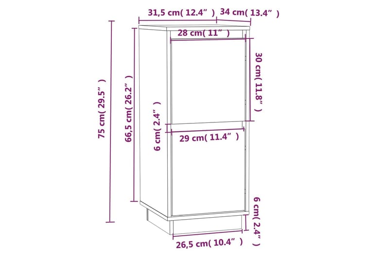 skænke 2 stk. 31,5x34x75 cm massivt fyrretræ grå - Grå - Opbevaring - Opbevaringsmøbler - Skænke & sideboards