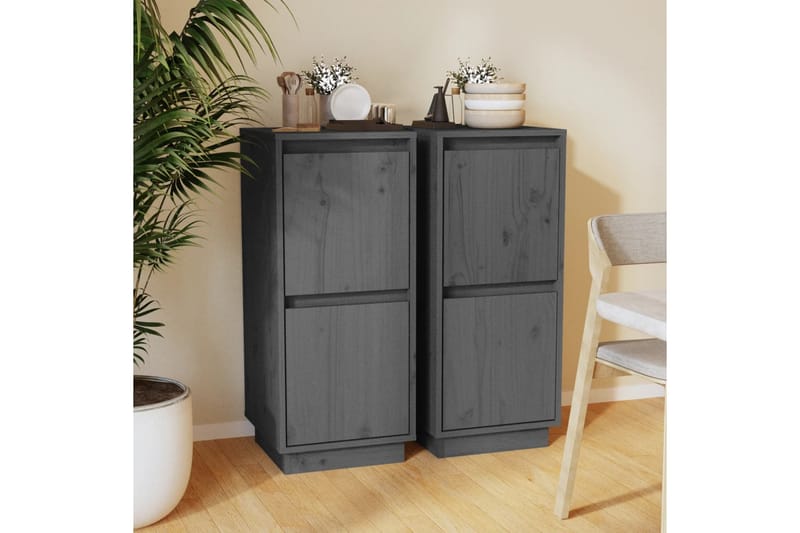 skænke 2 stk. 31,5x34x75 cm massivt fyrretræ grå - Grå - Opbevaring - Opbevaringsmøbler - Skænke & sideboards