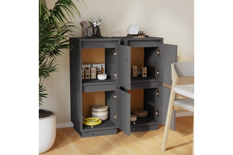 skænke 2 stk. 31,5x34x75 cm massivt fyrretræ grå - Grå - Opbevaring - Opbevaringsmøbler - Skænke & sideboards