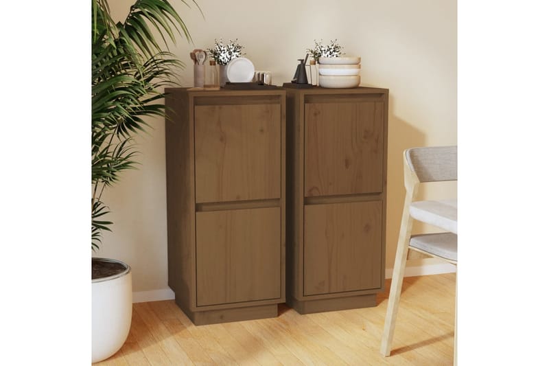 skænke 2 stk. 31,5x34x75 cm massivt fyrretræ gyldenbrun - Brun - Skænke & sideboards