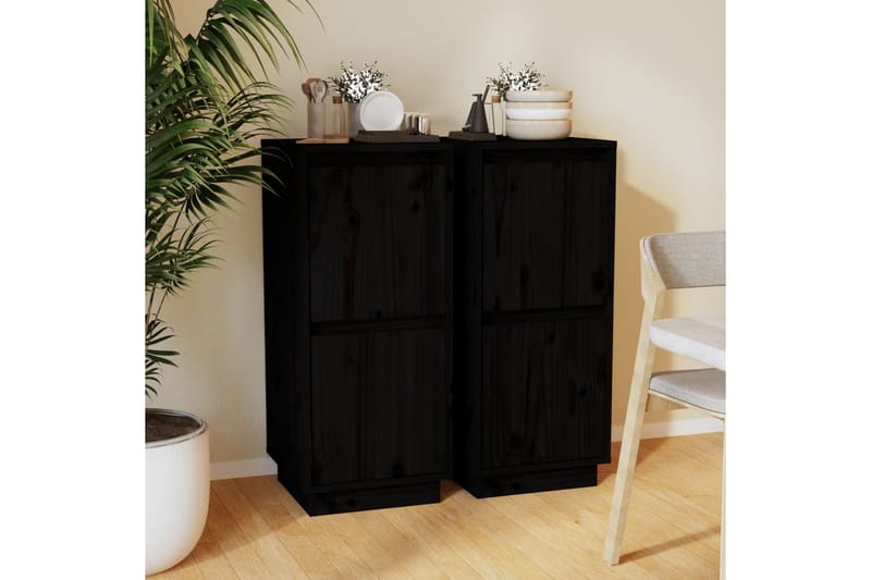 skænke 2 stk. 31,5x34x75 cm massivt fyrretræ sort - Sort - Skænke & sideboards