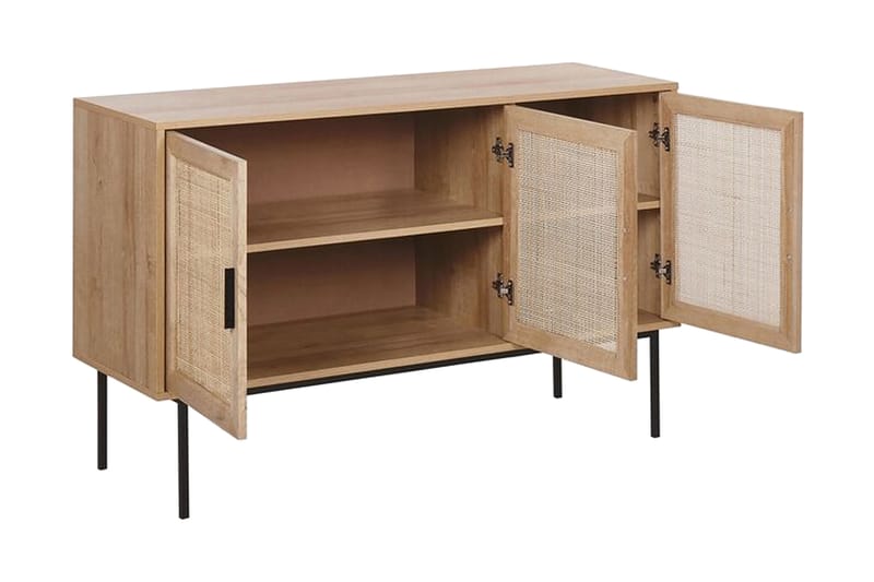 Skab 3 dørre rattan lysebrun PASCO - Træ/natur - Skænke & sideboards