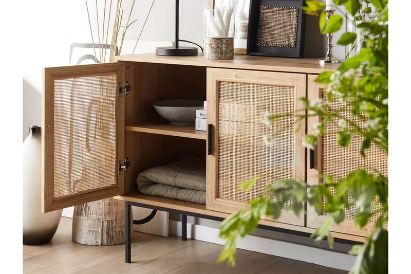 Skab 3 dørre rattan lysebrun PASCO - Træ/natur - Skænke & sideboards