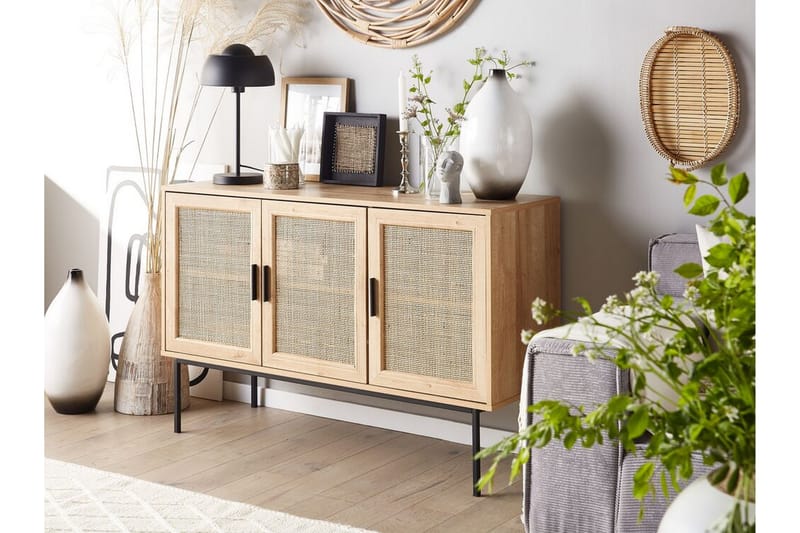 Skab 3 dørre rattan lysebrun PASCO - Træ/natur - Skænke & sideboards