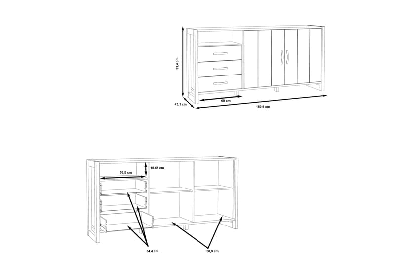 Strumica Sideboard 43x190 cm - Brun/Grå - Opbevaring - Opbevaringsmøbler - Skænke & sideboards