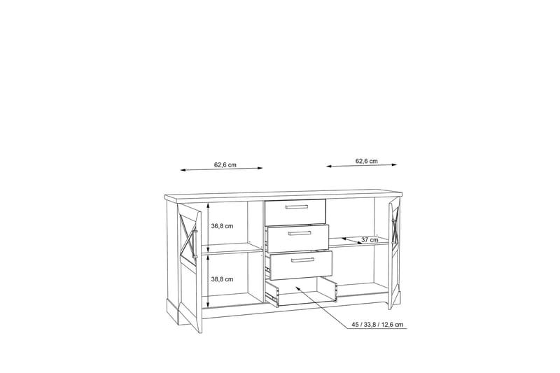 Svetis Sideboard 42x183 cm - Hvid - Opbevaring - Opbevaringsmøbler - Skænke & sideboards