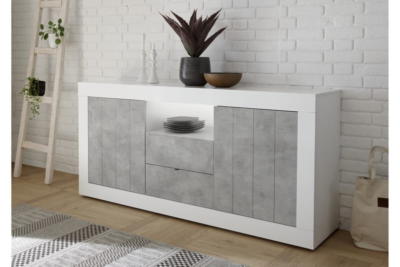 Urbino Skænk 184 cm - Hvid/Grå - Opbevaring - Opbevaringsmøbler - Skænke & sideboards