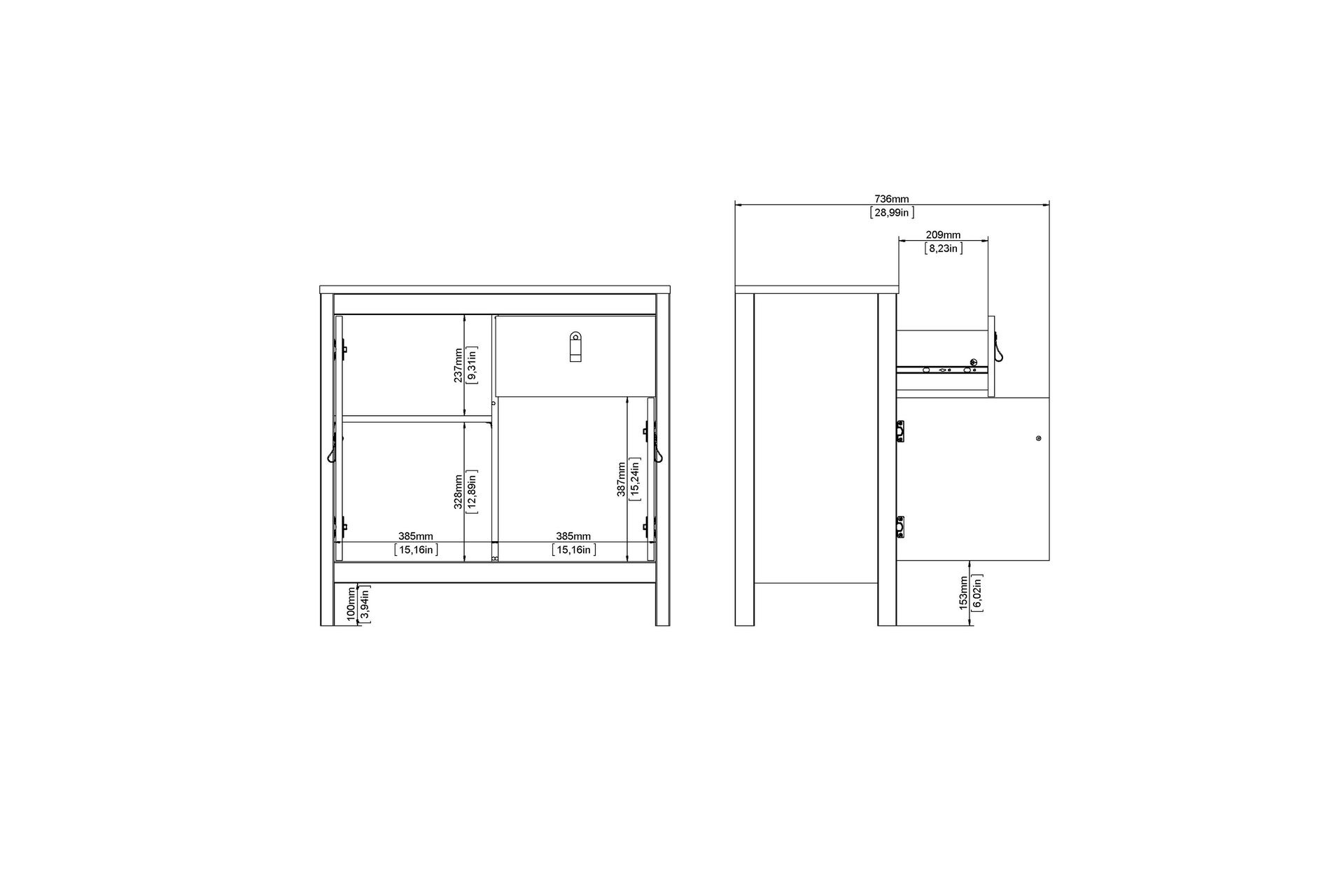 Vallvidera Sideboard 38x82 cm - Sort/Natur - Opbevaring - Opbevaringsmøbler - Skænke & sideboards