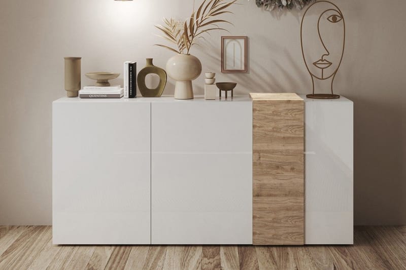 Venrivo Sideboard 44x181x86 cm - Hvid/Natur/Højglans - Opbevaring - Opbevaringsmøbler - Skænke & sideboards
