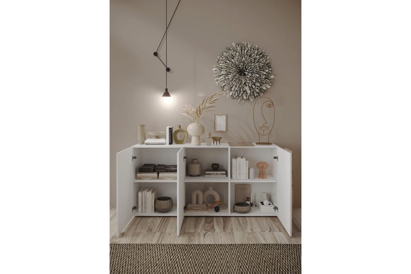 Venrivo Sideboard 44x181x86 cm - Hvid/Natur/Højglans - Opbevaring - Opbevaringsmøbler - Skænke & sideboards