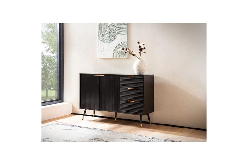 Skænk Wohnling Folieret spånplade egetræslook 120 cm 2 døre 3 skuffer moderne - Møbler - Borde - Aflastningsbord - Lampebord